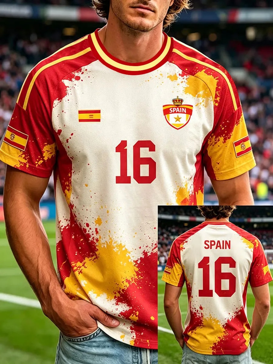 Street Fashion In Spain - Spanien Fußball-Fan T-Shirt Kurzarm Atmungsaktiv Schnelltrocknend