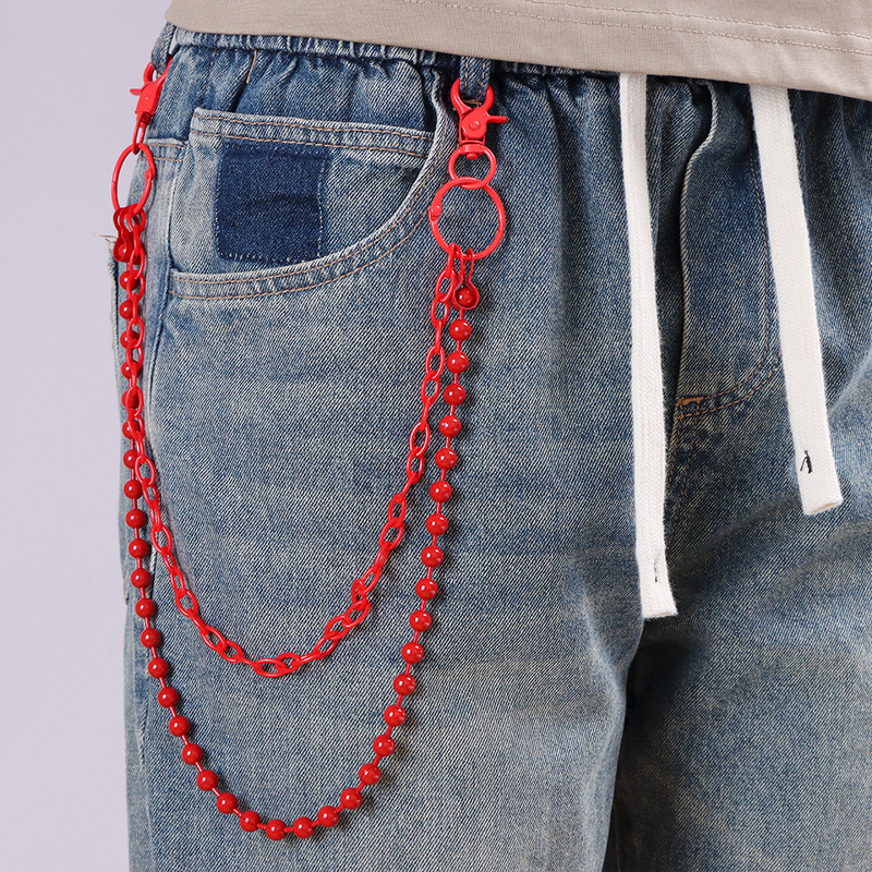 Street Fashion Jewelry - Leuchtend Rote Perlenbesetzte Mehrschichtige Hosenkette Harajuku