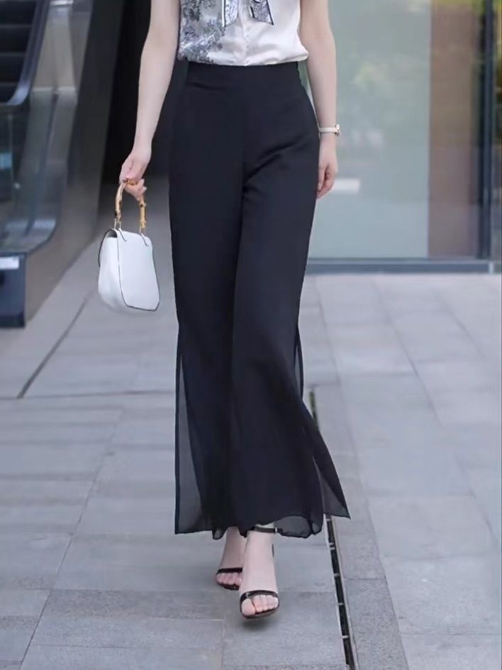Fashion Street Yoga - Hoher Schlitz, einfarbig, schwarz, lockere Yogahose,