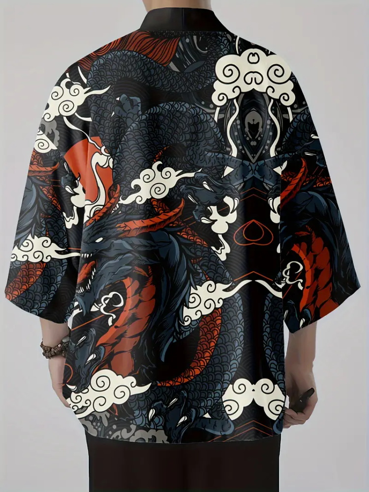 Street Fashion Kimono - 3D-gedruckte Herrenmode, japanischer Sommer-Kimono, Drachen-Druck, traditionelle