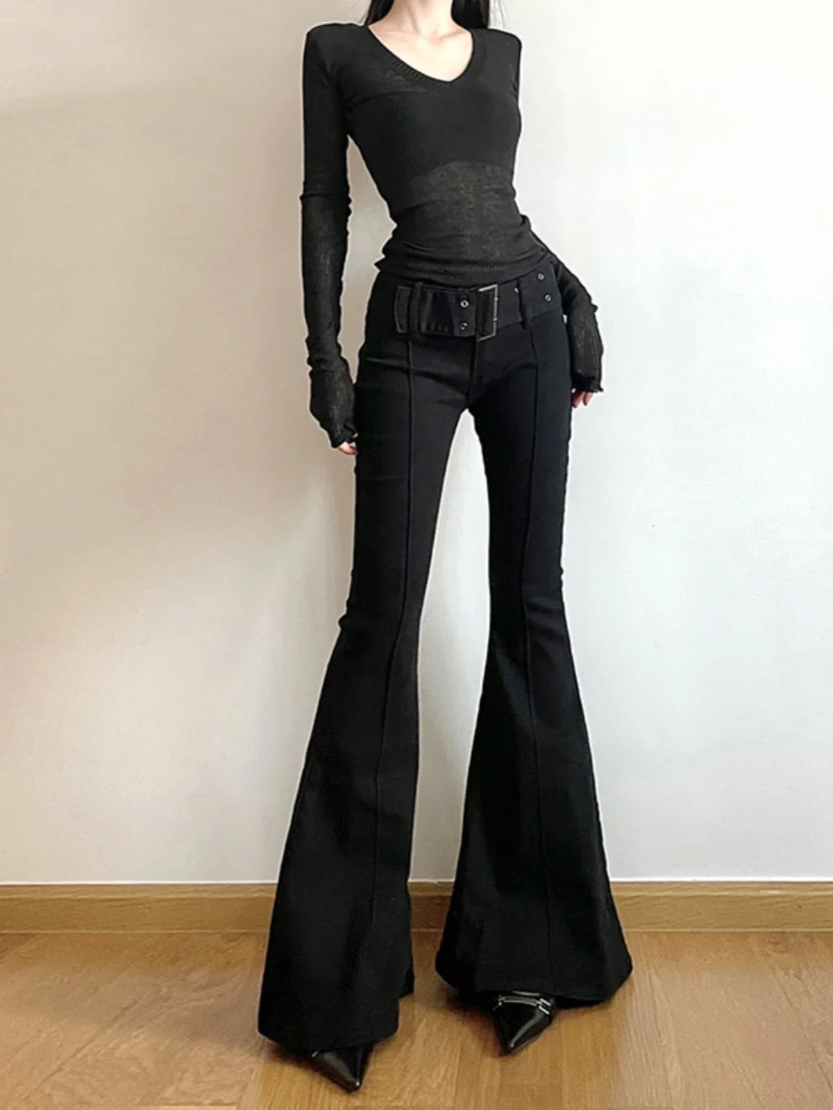 Fashion Street Yoga - Frauen Schwarz Ausgestelltes Hosen Retro Slim