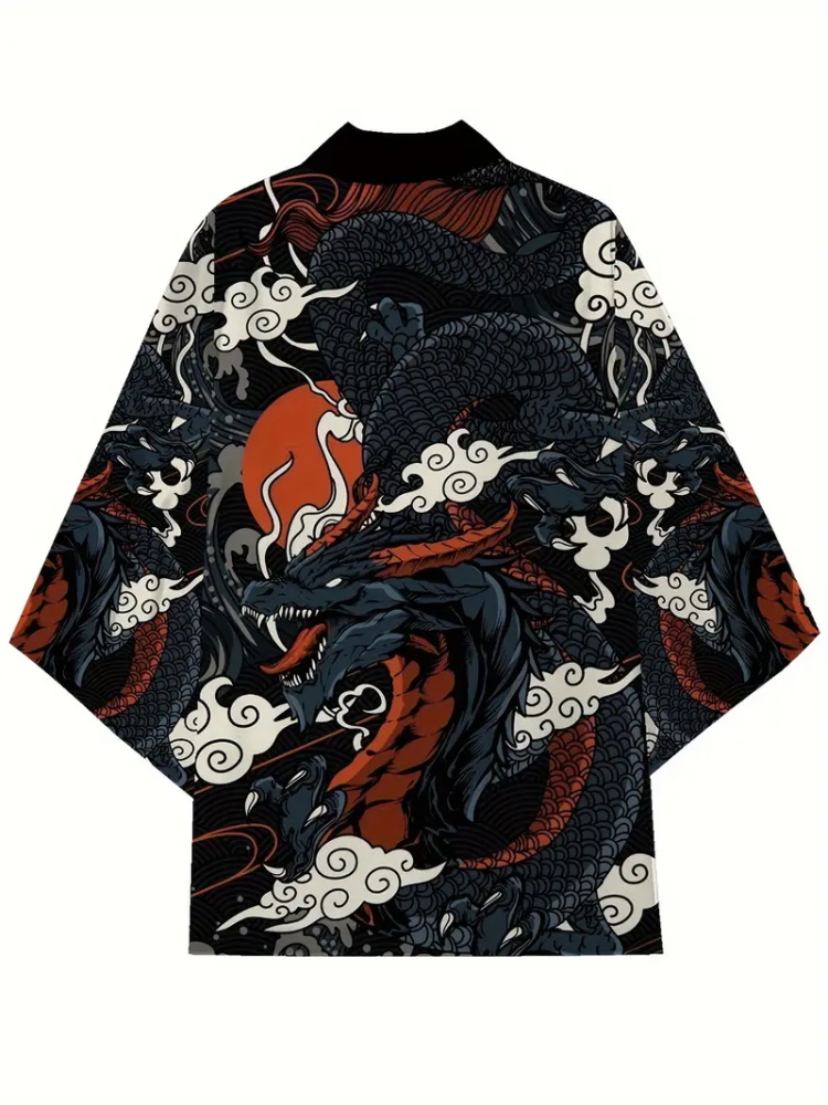 Street Fashion Kimono - Herrenmode, japanischer Sommer-Kimono, Drachen-Druck, 3D-gedruckt, traditionelle