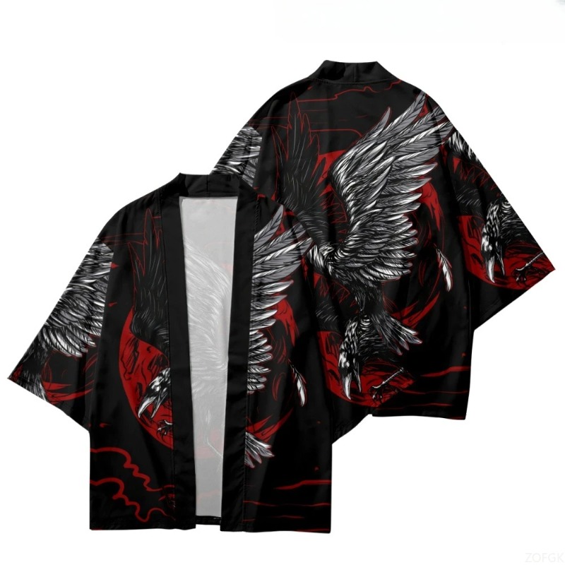 Mode Krähe gedruckt vorne offe – Street Fashion Kimono Bewertung und Preis
