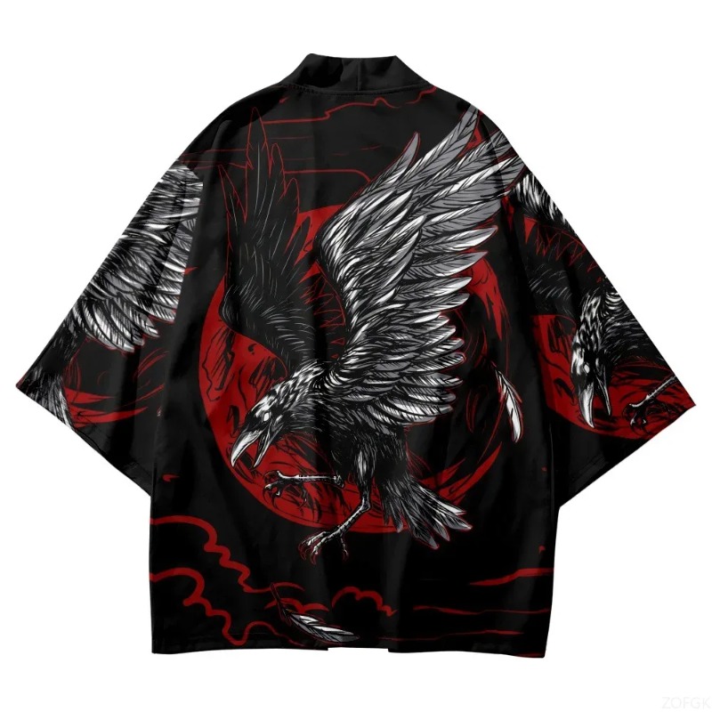 Mode Krähe gedruckt vorne offe – Street Fashion Kimono Bewertung und Preis