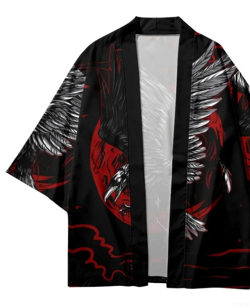 Mode Krähe gedruckt vorne offe – Street Fashion Kimono Bewertung und Preis